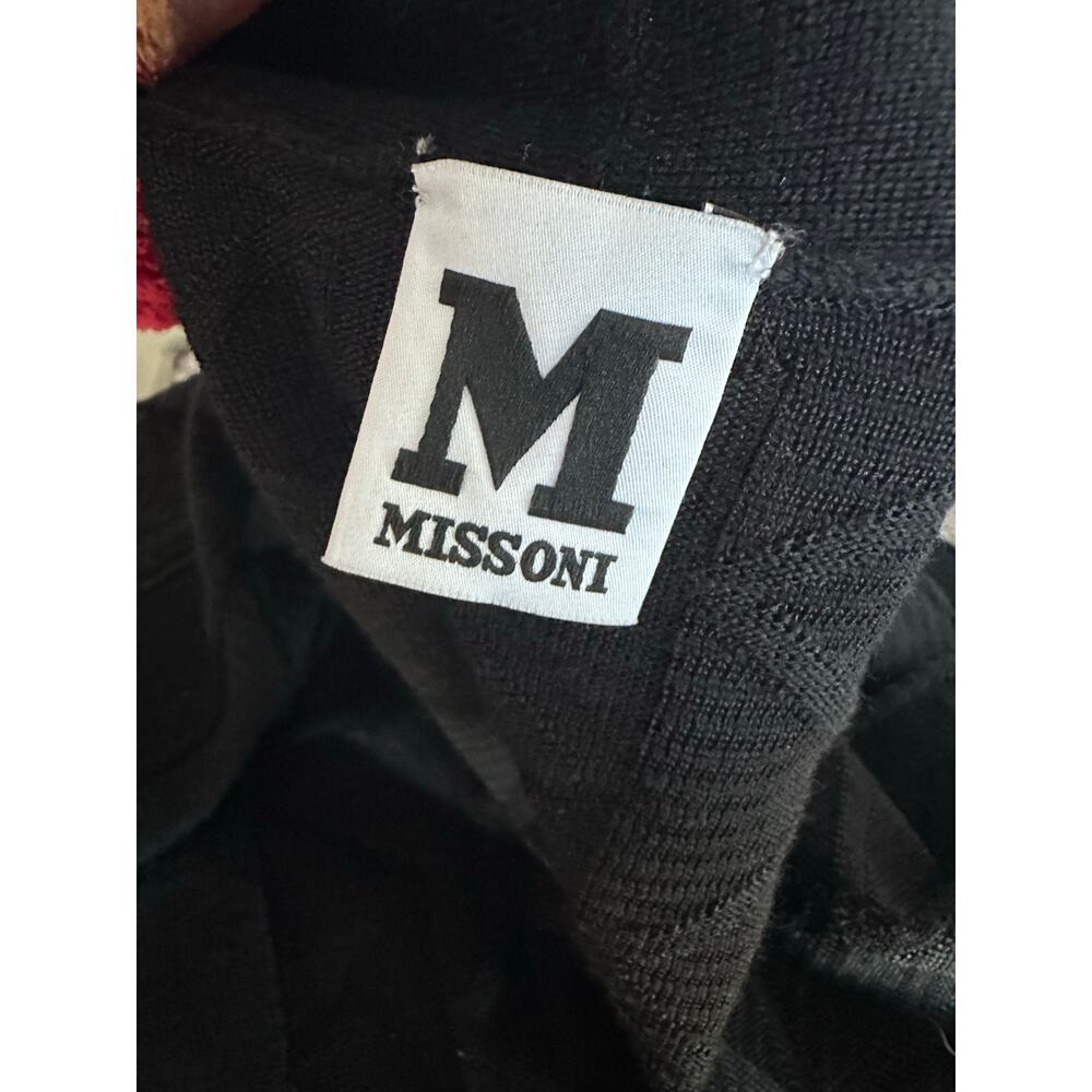 M Missoni Black Chevron Pattern Rib Trim Open Front Knit Wool Cardigan Medium - Picture 6 of 8